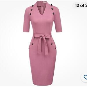 Grace Karin Pink Knit Fitted Pencil Dress Mad Men Vintage Vibe Buttons Size XL